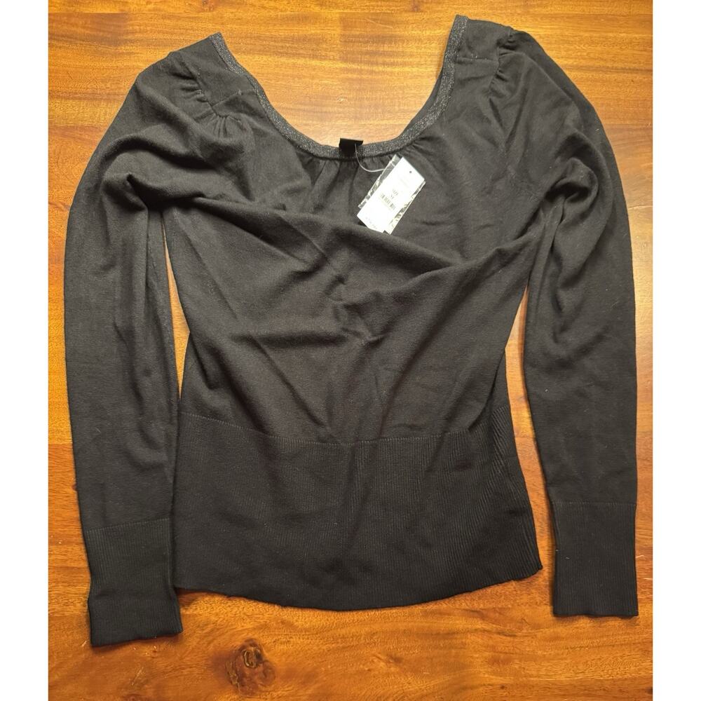WHBM Womens Black Knit long sleeve Off Shoulder Top Sz M - NEW